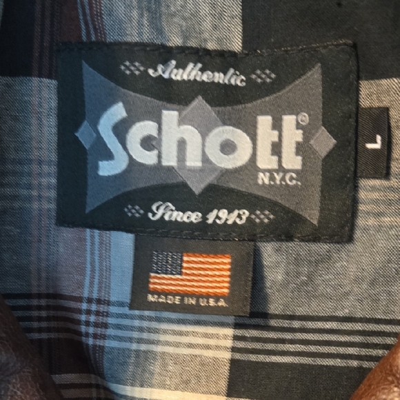 Schott Dark Brown Leather Biker Jacket - Picture 2 of 5